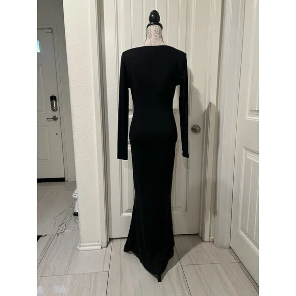 Princess Polly Women’s Adesa Long Sleeve Keyhole Plunge Tulle Maxi Dress Black 6 - Picture 5 of 8